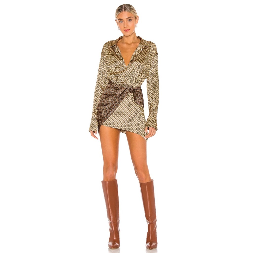 L’Academie The Kamille Mini Dress in Tan & Brown Chain